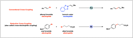 Illustration: examples of conventional cross-coupling and reductive cross-coupling
