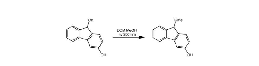 Illustration of a direct photochemical glycosylation method employing a light-activated leaving group based on phosphonium ions and a 9-aryl-9-fluorene stable glycosyl donor system to generate a glycosyl cation. 